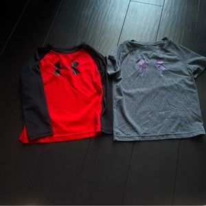 Under armour baby boy shirts 24M, gray short sleeve & red/black long sleeve EUC